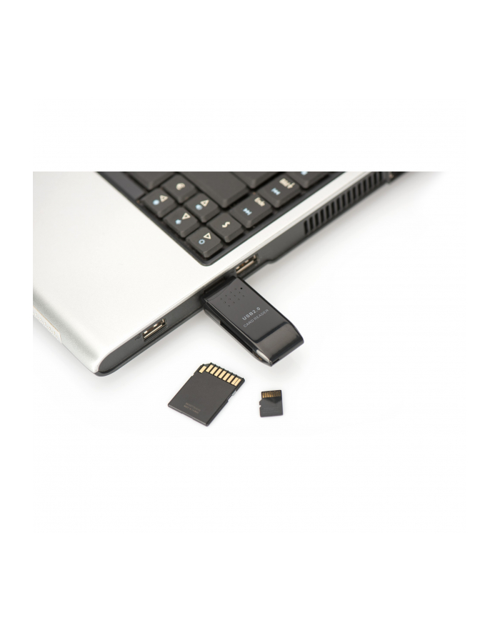 digitus Czytnik kart 2-portowy USB 2.0 HighSpeed SD/Micro SD, kompaktowy, czarny główny