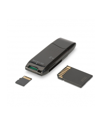 digitus Czytnik kart 2-portowy USB 2.0 HighSpeed SD/Micro SD, kompaktowy, czarny
