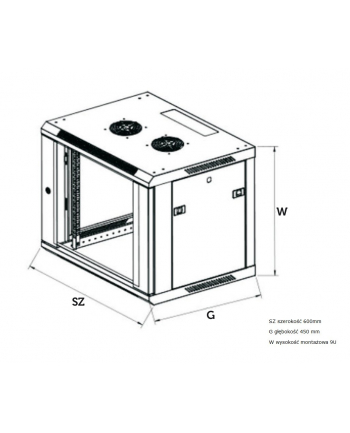 Szafka wisząca rack 9U 600x450 szara metalowe drzwi