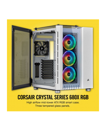 Corsair obudowa komputerowa Crystal Series™ 680X RGB Low Noise ATX, TG, biała