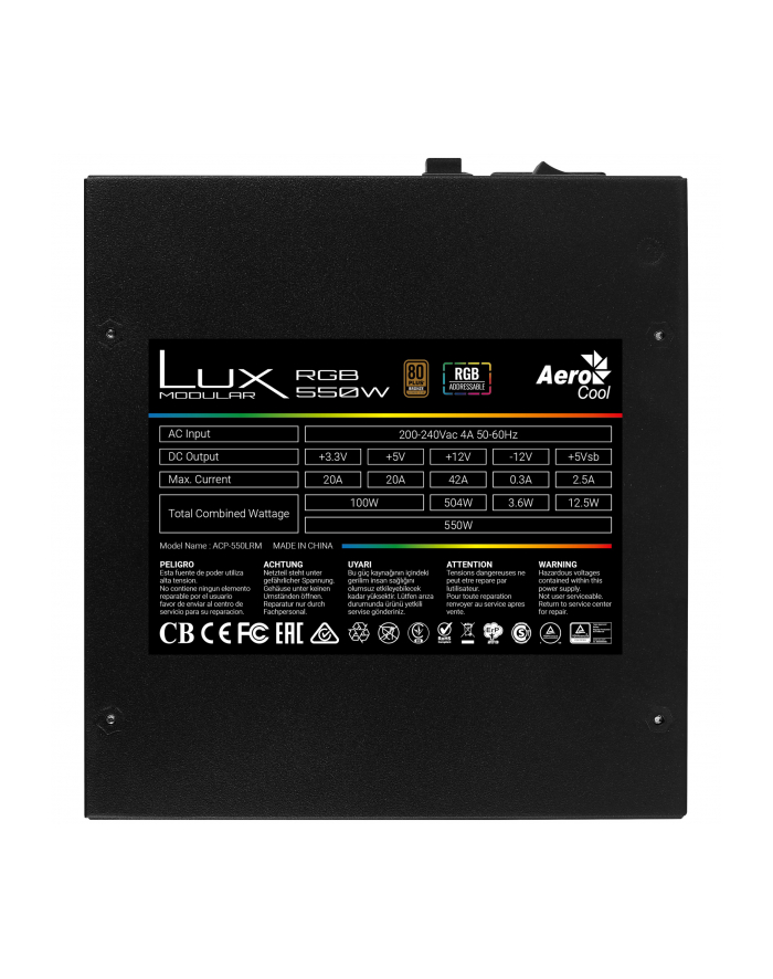 AEROCOOL LUX 550W RGB Zasilacz ATX 80 PLUS BRONZE główny