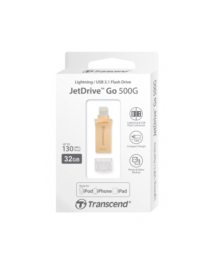 Transcend 32GB, USB drive for iOS device, JetDrive Go 500, Gold główny