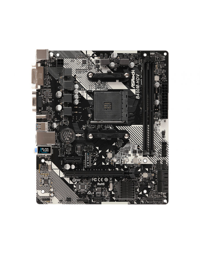 ASRock B450M-HDV R4.0, AM4, DDR4 3200+, 4 SATA3, HDMI, DVI-D, D-Sub główny