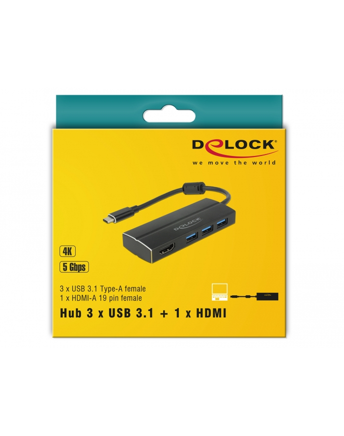 DeLOCK Adapter USB C 3.1 > 3x USB 3.0 A Hub + HDMI 4K główny