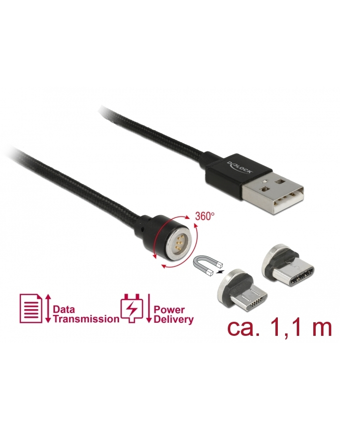 DeLOCK magnet. USB set f. USB C bk 1.1m- Data and charging cable set główny