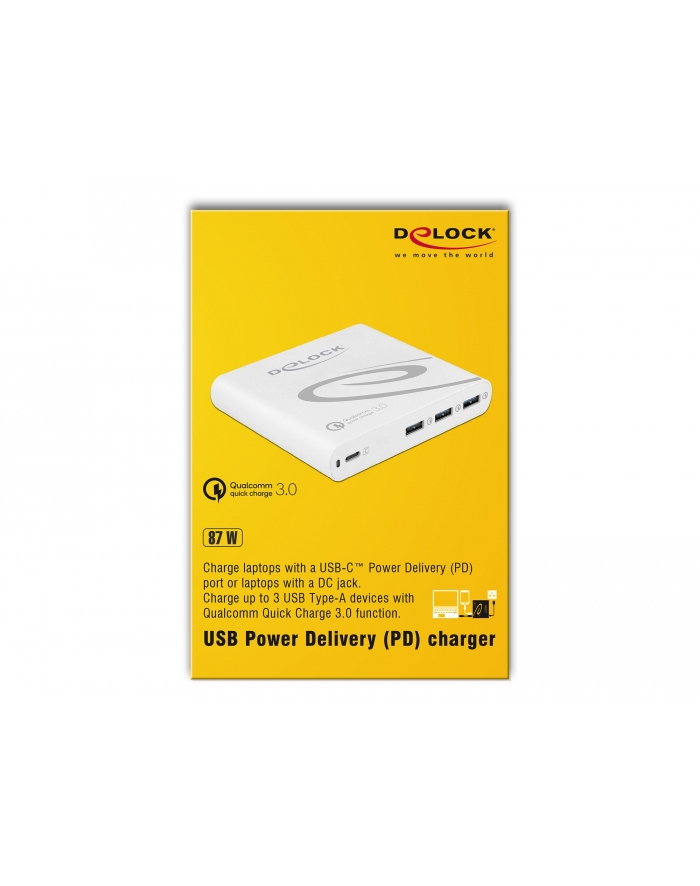 DeLOCK USB charger 1x USB Type-C PD 85 W + 3 x USBTyp-A Qualcomm Quick Charge 3.0 - White główny