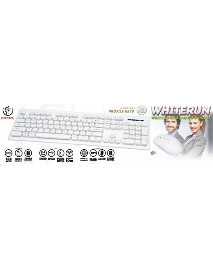 rebeltec Zestaw bezprzewodowy Whiterun klawiatura+mysz, kolor biały, technologia bezprzewodowa 2,4Ghz główny