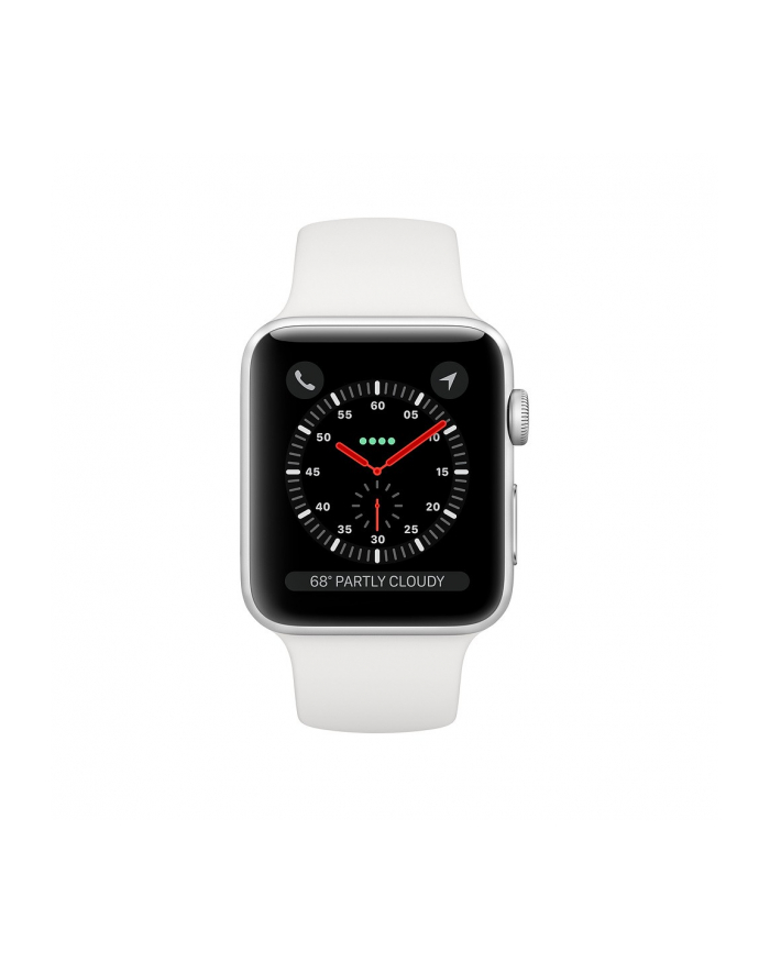 Apple Watch Series 3 GPS + Cellular, 38mm Koperta z aluminium w kolorze srebrnym z paskiem sportowym w kolorze białym główny