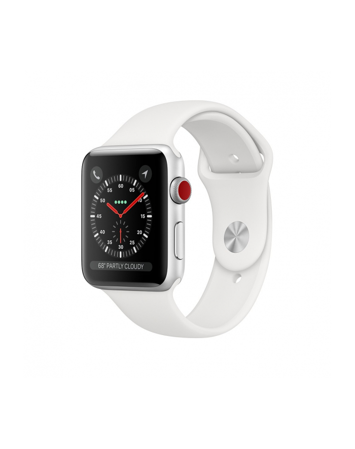 Apple Watch Series 3 GPS + Cellular, 42mm Koperta z aluminium w kolorze srebrnym z paskiem sportowym w kolorze białym główny